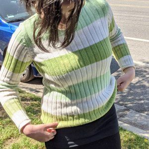 long sleeve high neck green and white large stripe